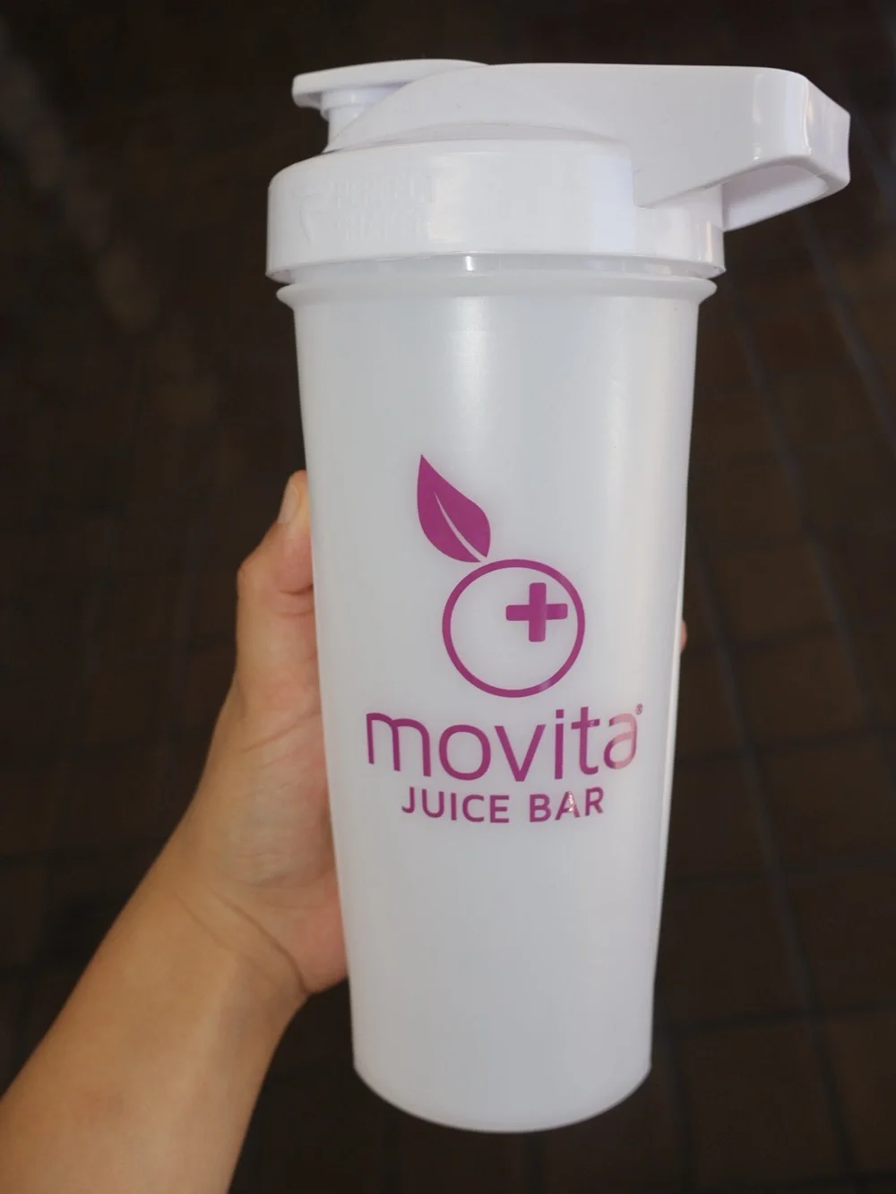 New plastic protein perfect shaker bottle from Movita Juice Bar